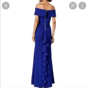 Betsy & Adam royal blue gown off shoulder size 6